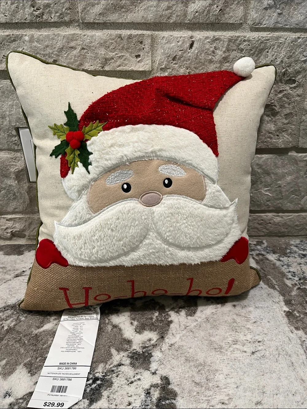 NEW Pier 1 Santa Holiday Pillow - Red, White, Green, Beige
